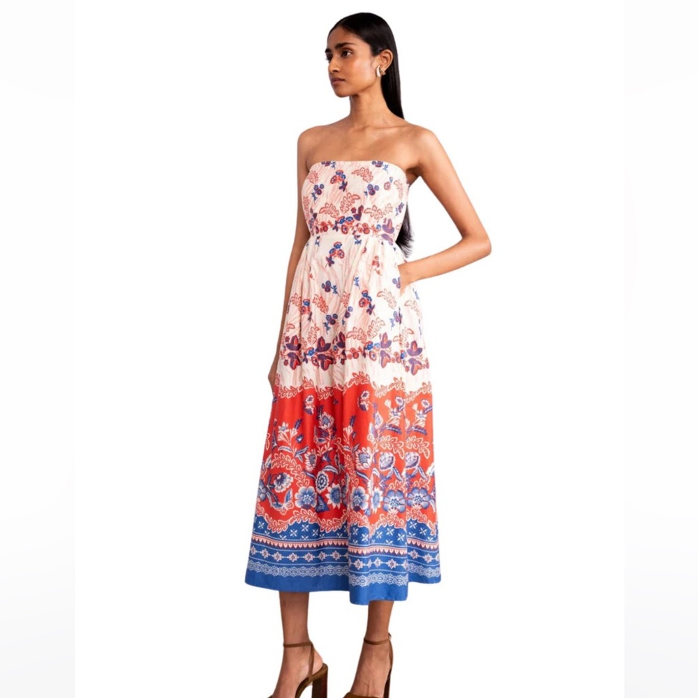NWT Banjanan Strapless Simona Red White & Blue Dress Cotton Sheen